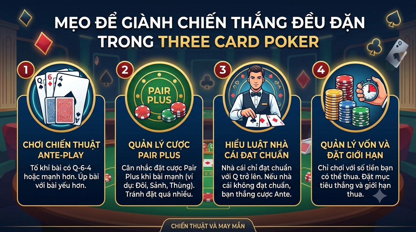 mẹo để giành chiến thắng đều đặn trong trò three card poker